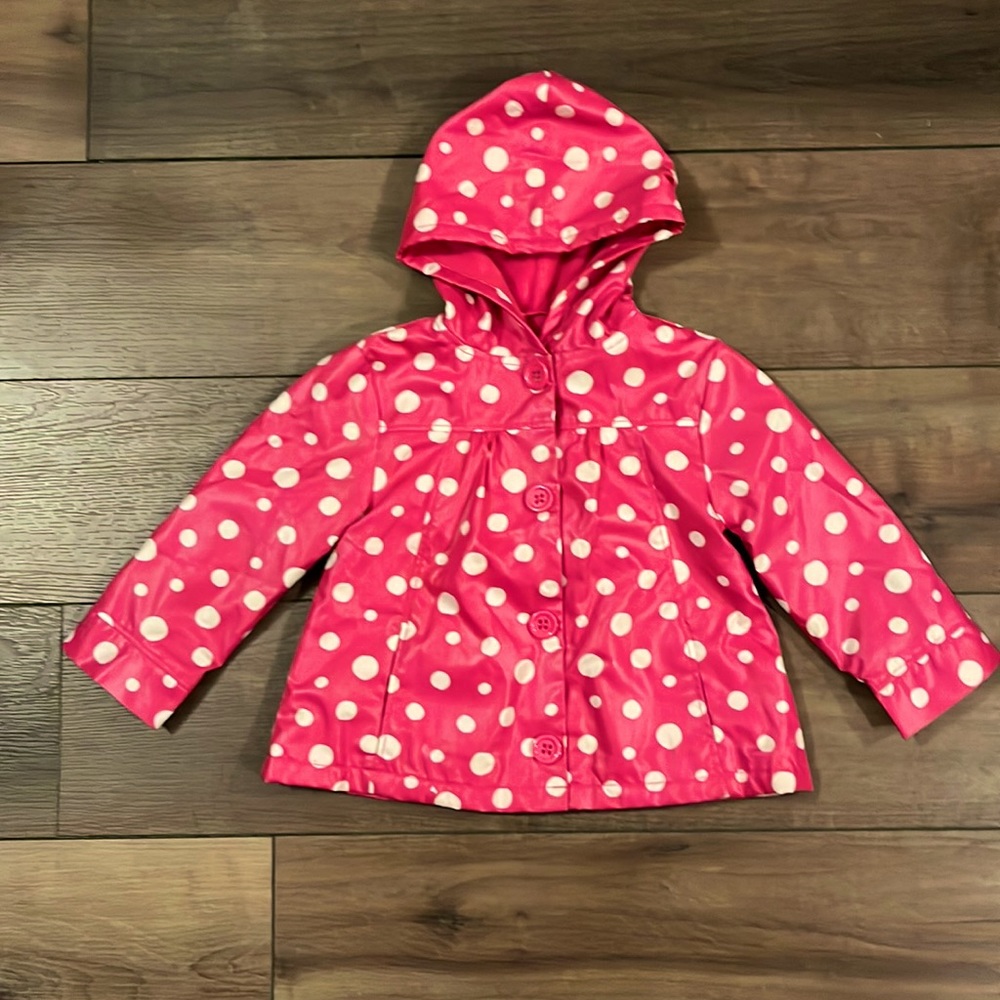 Girls pink polka dot Gymboree raincoat. Size 2T-3T.